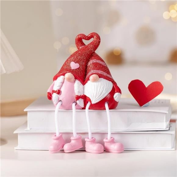 Valentine Gnome Figurines, Valentines Day Décor Gnomes Gift, with Dangling Legs - Picture 3 of 7